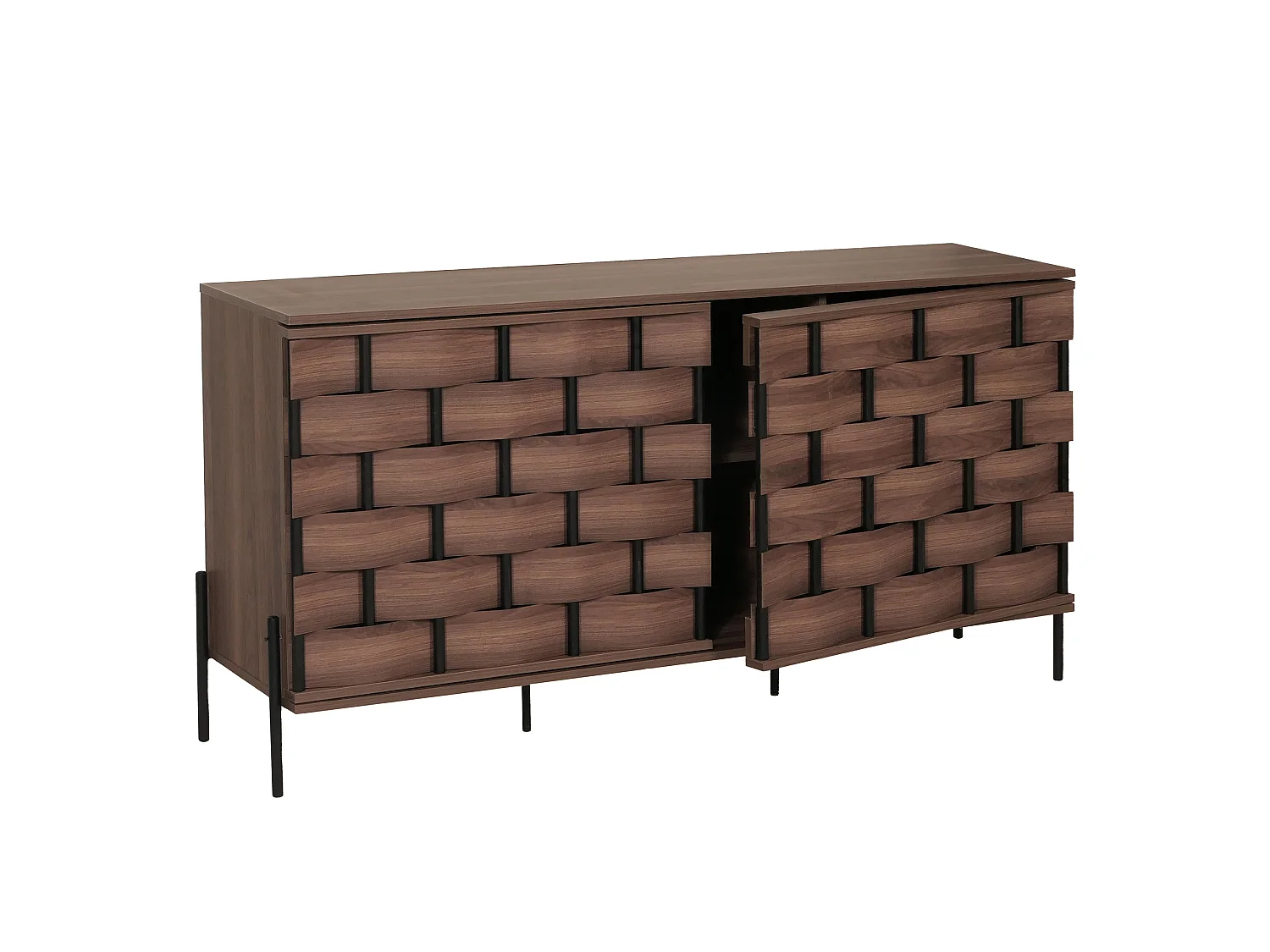 Sideboard MCW-M44, Kommode Schrank Anrichte, 3D-Flecht-Design Push-to-open Türen 152x80x40cm, braun