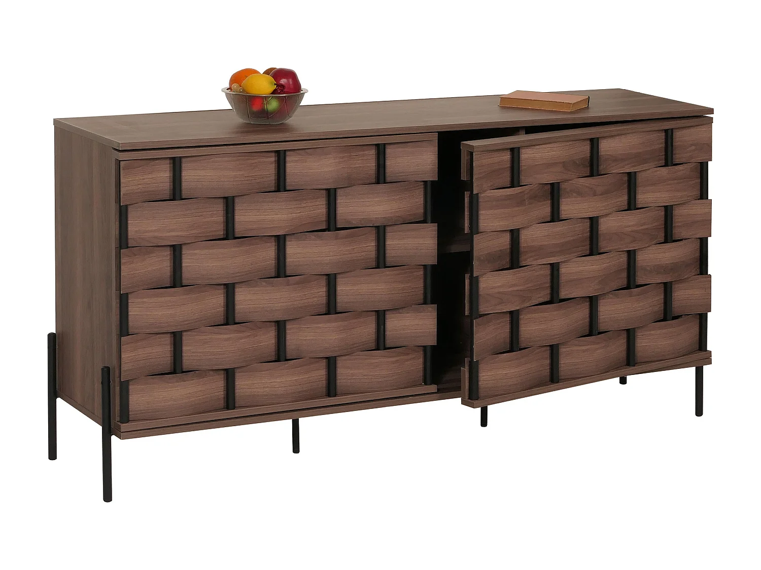 Sideboard MCW-M44, Kommode Schrank Anrichte, 3D-Flecht-Design Push-to-open Türen 152x80x40cm, braun