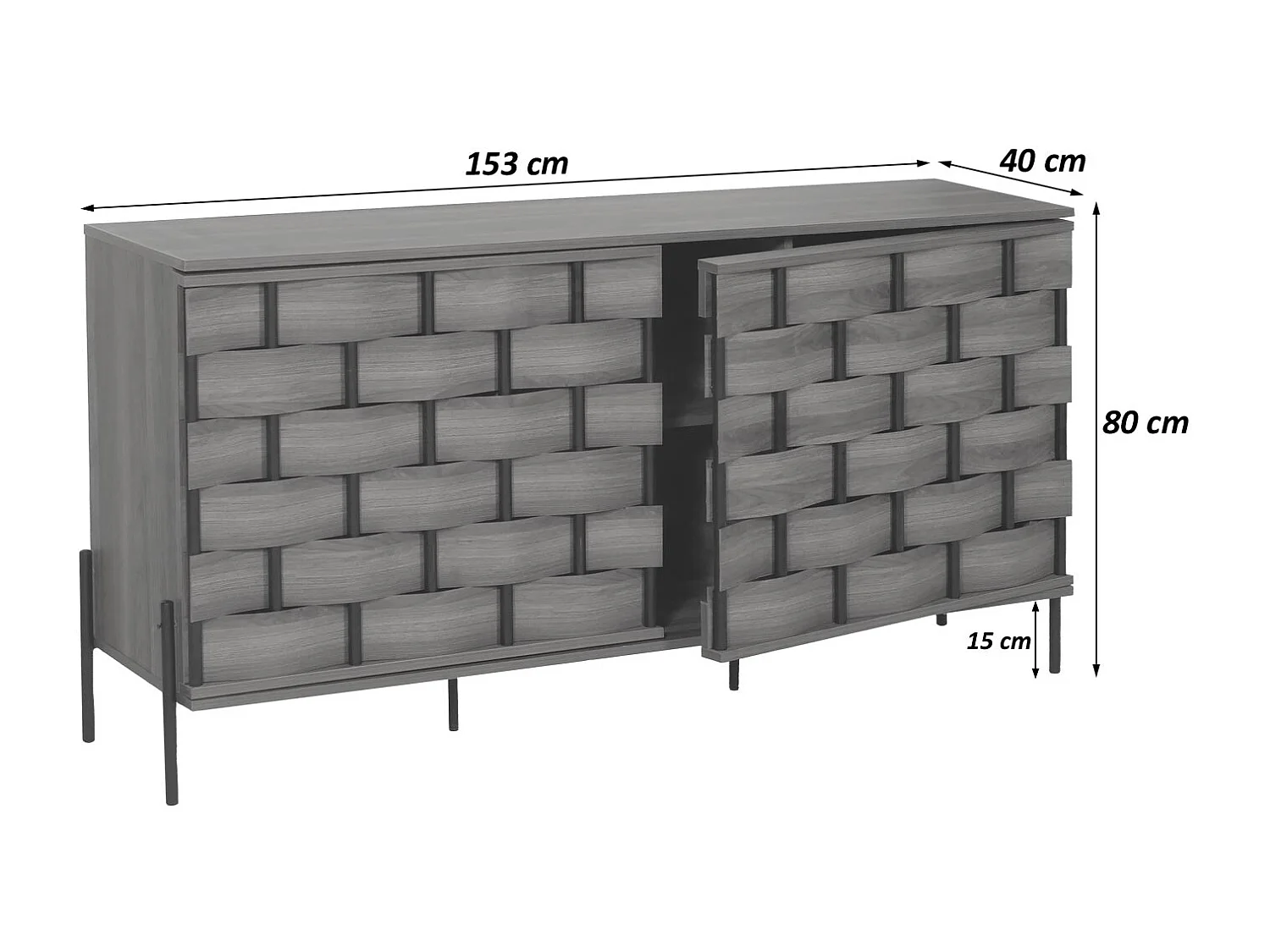 Sideboard MCW-M44, Kommode Schrank Anrichte, 3D-Flecht-Design Push-to-open Türen 152x80x40cm, braun