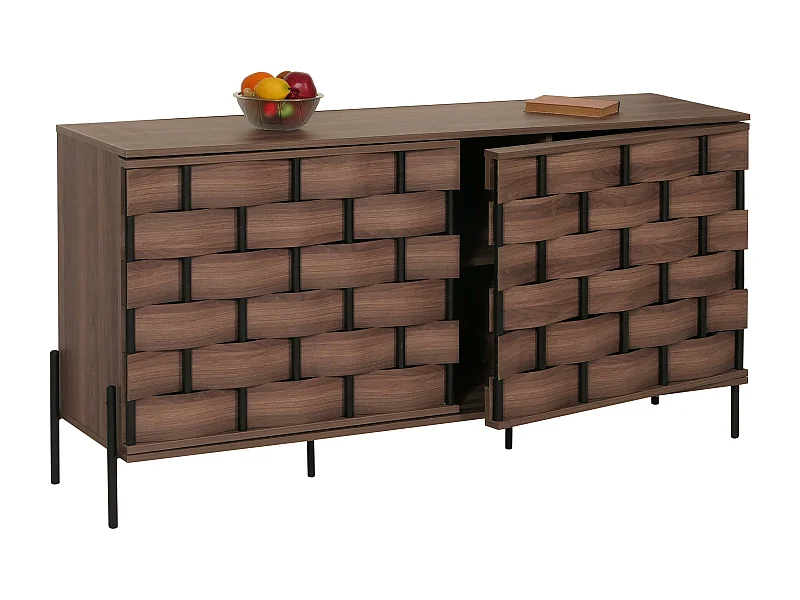 Credenza armadietto sideboard push to open MCW-M44 80x153x40cm legno effetto 3D marrone