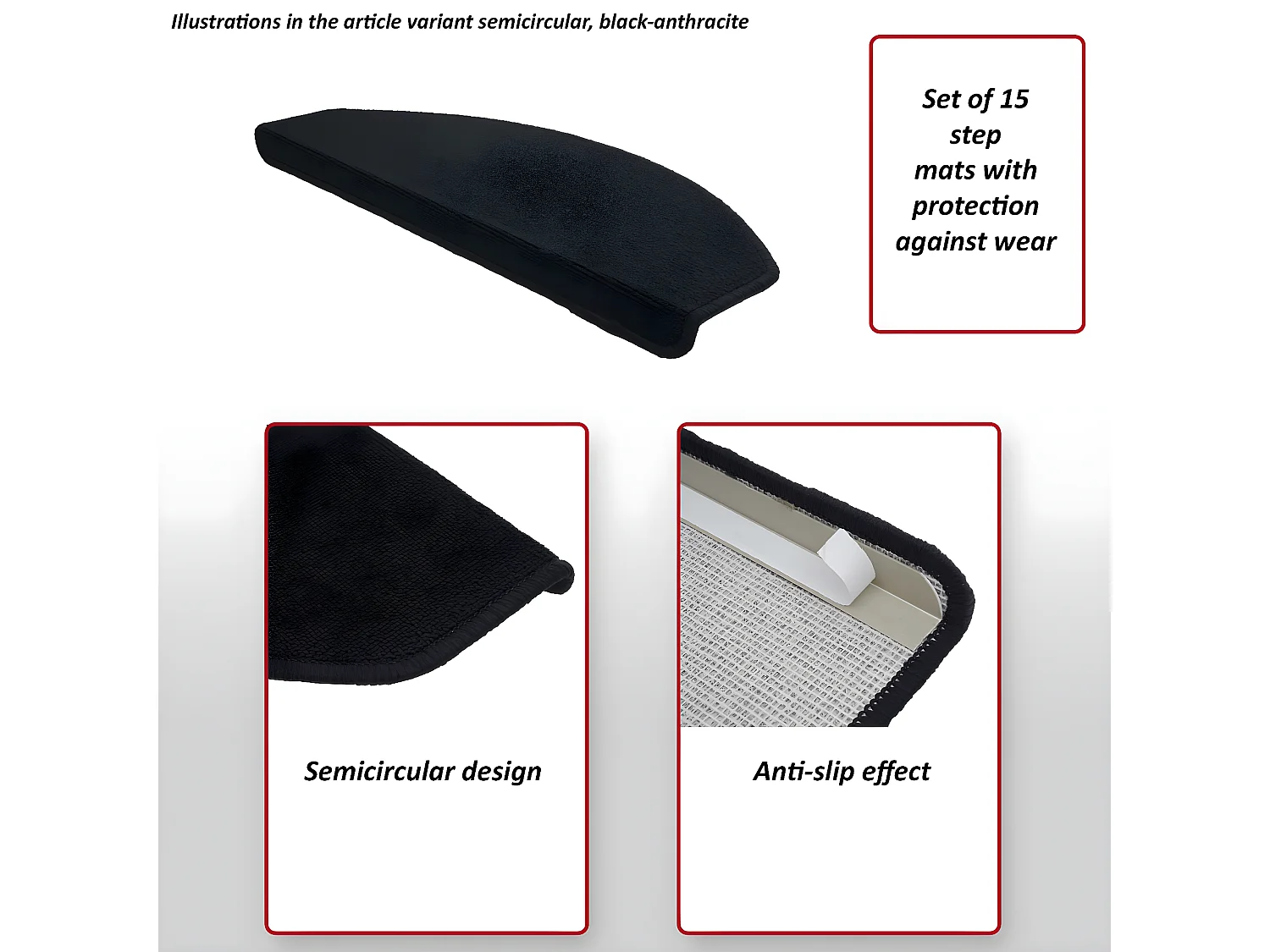 Mata do stepowania MCW-G49 (zestaw 15 sztuk),  prostokątny, czarno-antracytowy