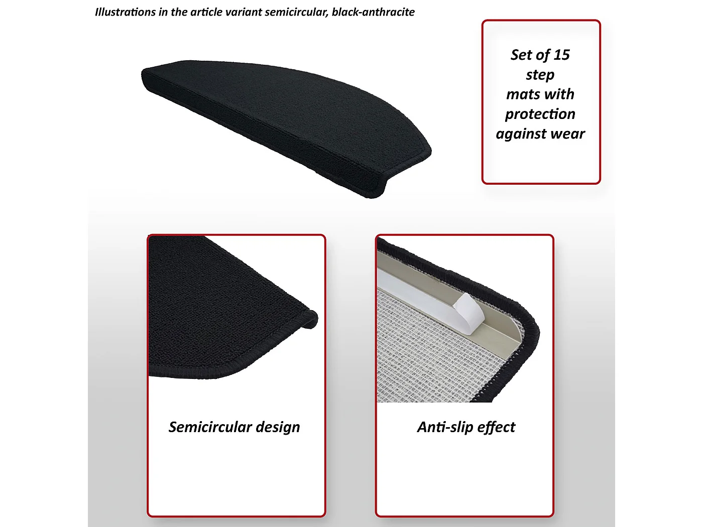 Traptredenmat MCW-G49 (set van 15),  halfrond, bordeaux