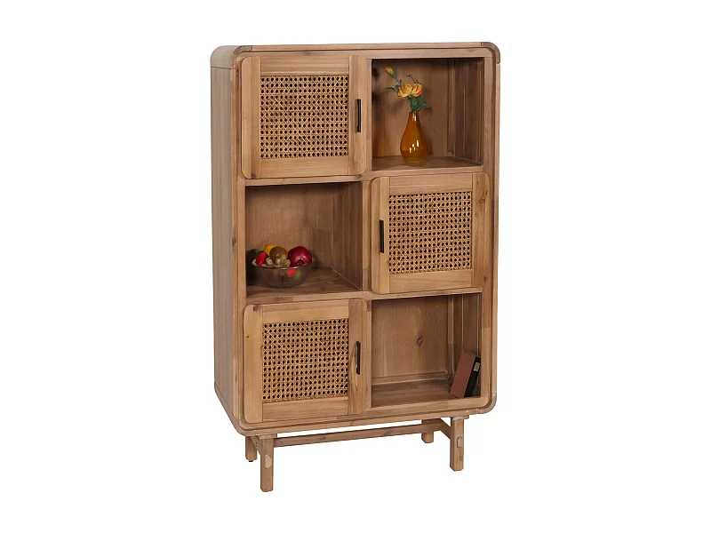 Credenza cassettiera highboard vintage MCW-M47 141x90x35cm rattan legno acacia teak