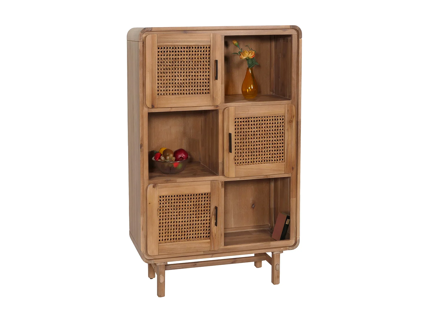 Credenza cassettiera highboard vintage MCW-M47 141x90x35cm rattan legno acacia teak