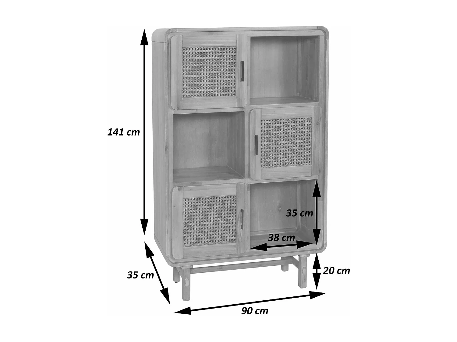 Credenza cassettiera highboard vintage MCW-M47 141x90x35cm rattan legno acacia teak