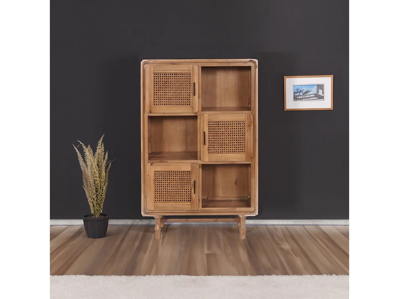 Credenza cassettiera highboard vintage MCW-M47 141x90x35cm rattan legno acacia teak
