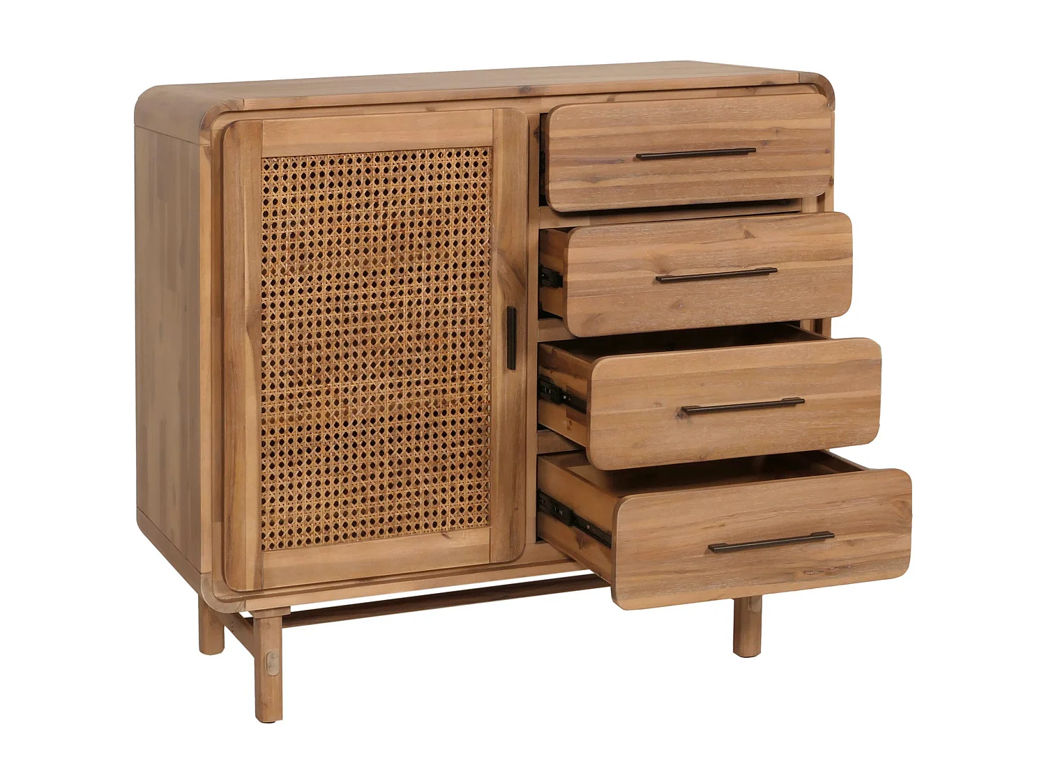 Credenza cassettiera highboard vintage MCW-M47 101x109x45cm rattan legno acacia teak