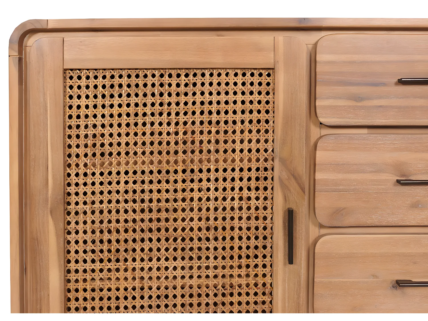 Credenza cassettiera highboard vintage MCW-M47 101x109x45cm rattan legno acacia teak
