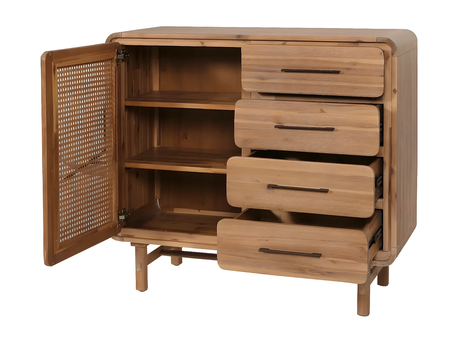 Credenza cassettiera highboard vintage MCW-M47 101x109x45cm rattan legno acacia teak