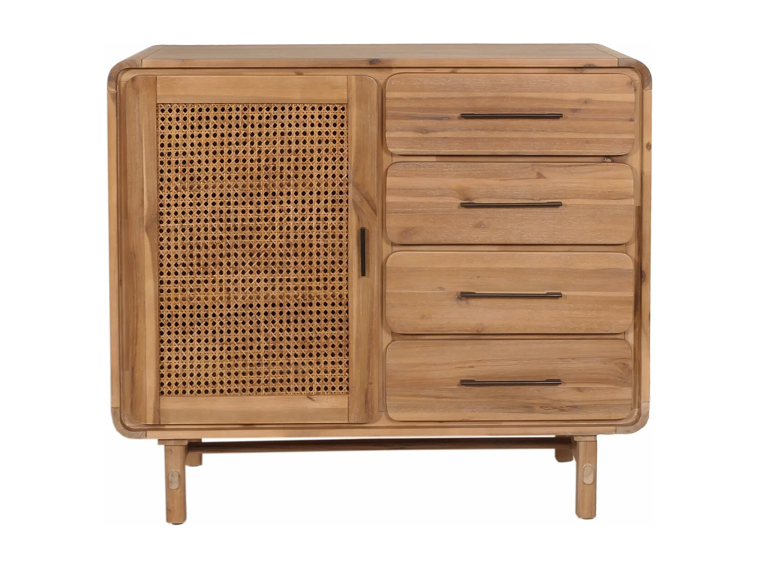 Credenza cassettiera highboard vintage MCW-M47 101x109x45cm rattan legno acacia teak