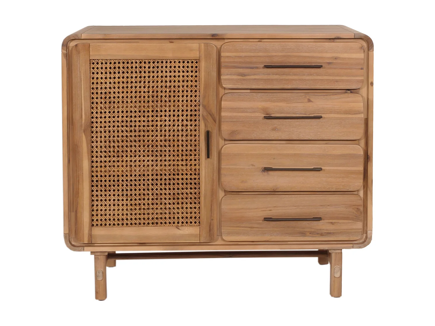 Credenza cassettiera highboard vintage MCW-M47 101x109x45cm rattan legno acacia teak