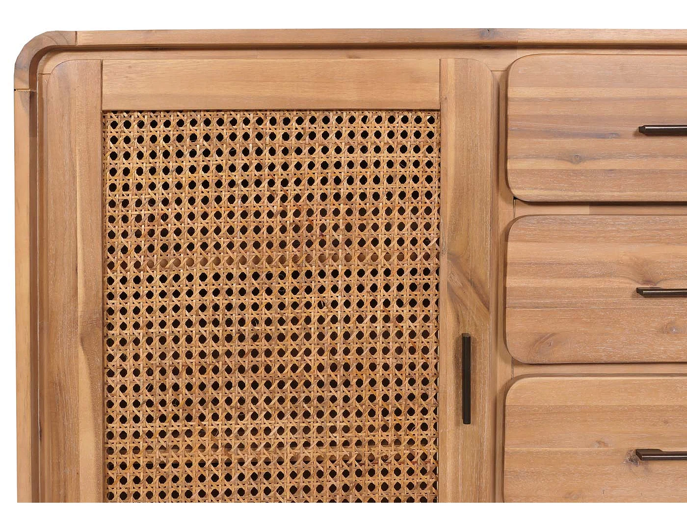 Credenza cassettiera highboard vintage MCW-M47 101x109x45cm rattan legno acacia teak