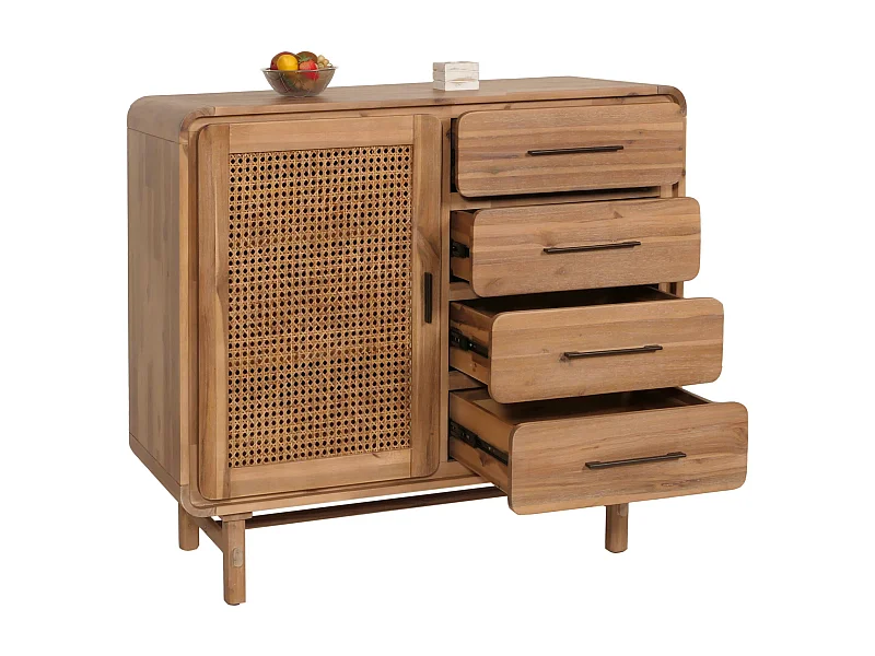Credenza cassettiera highboard vintage MCW-M47 101x109x45cm rattan legno acacia teak