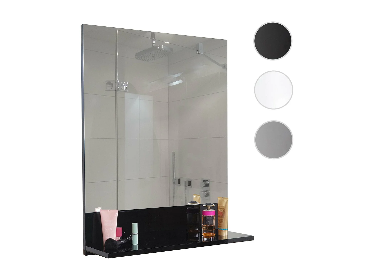 Wandspiegel mit Ablage MCW-B19, Schwarz