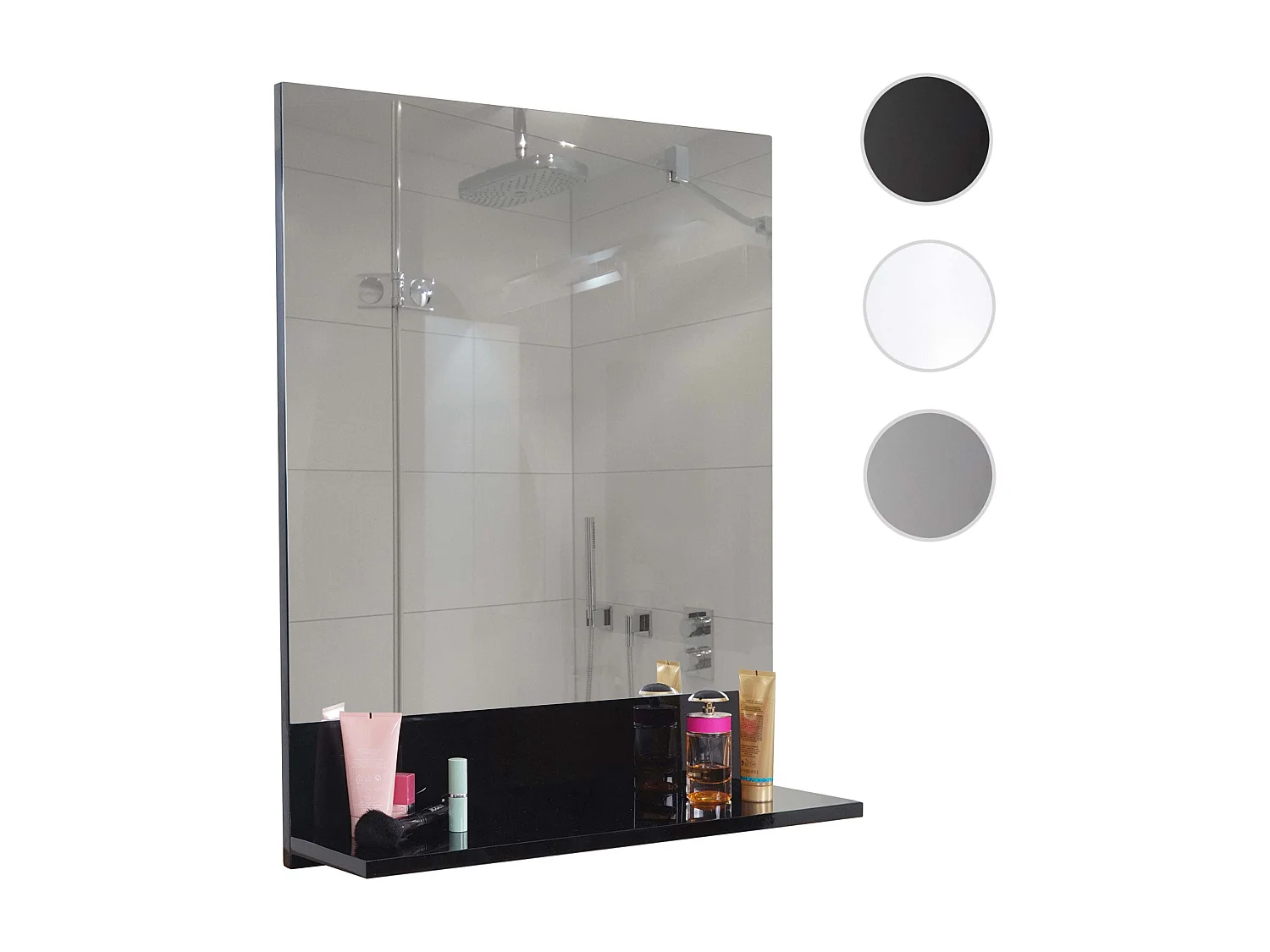 Wandspiegel mit Ablage MCW-B19, Schwarz