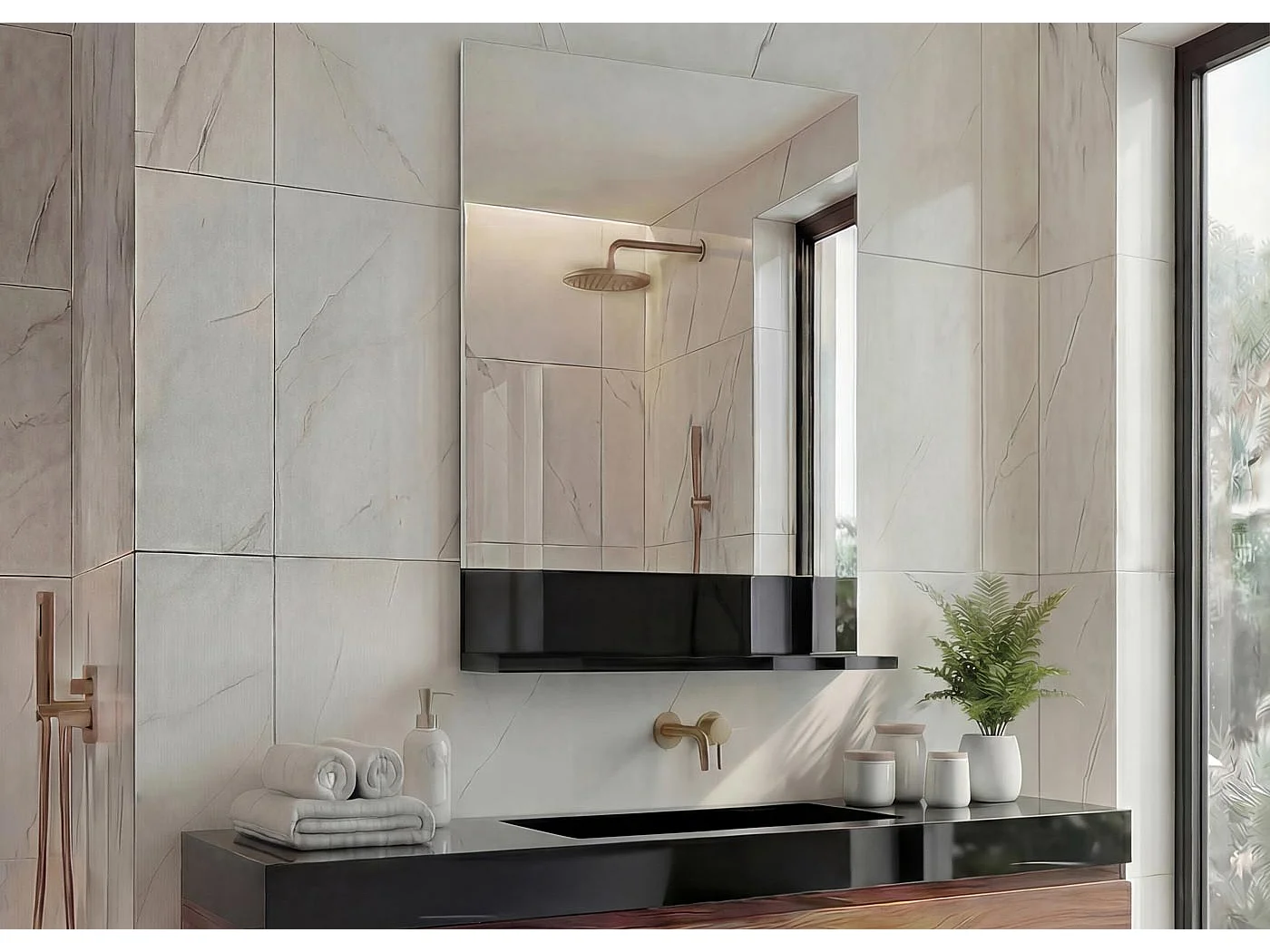 Wandspiegel mit Ablage MCW-B19, Schwarz