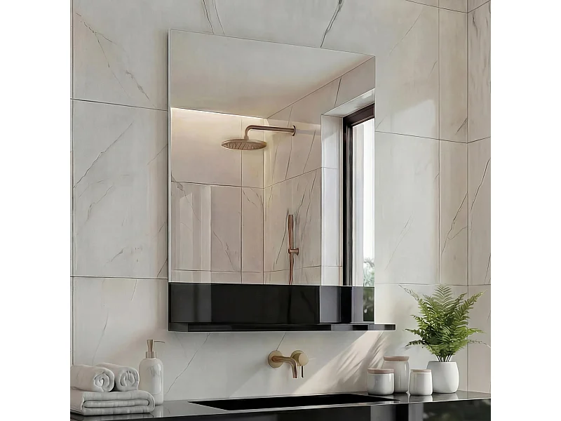 Wandspiegel mit Ablage MCW-B19, Schwarz