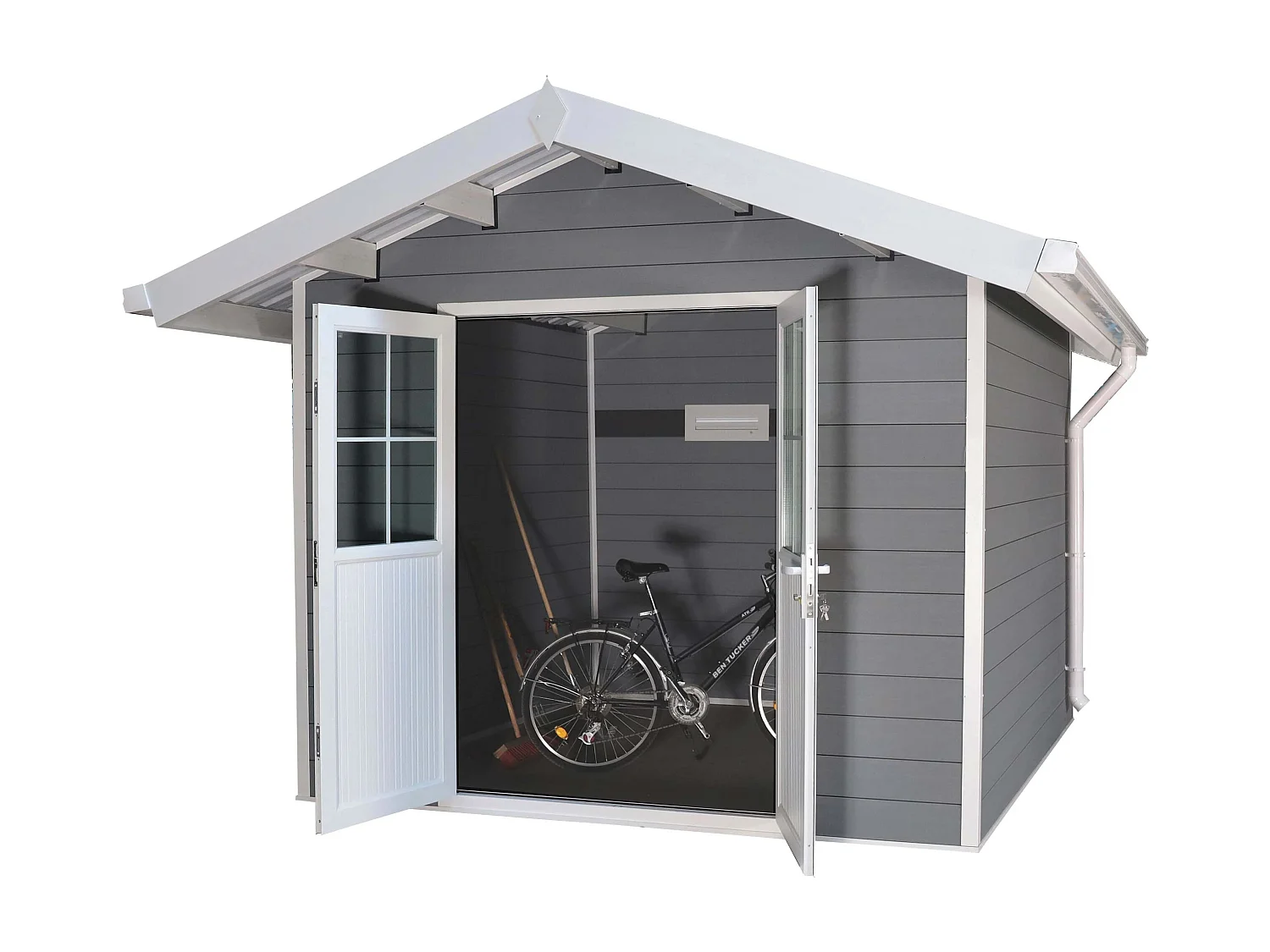 WPC tuinhuisje met schuin dak MCW-J94,  lichtgrijs-wit