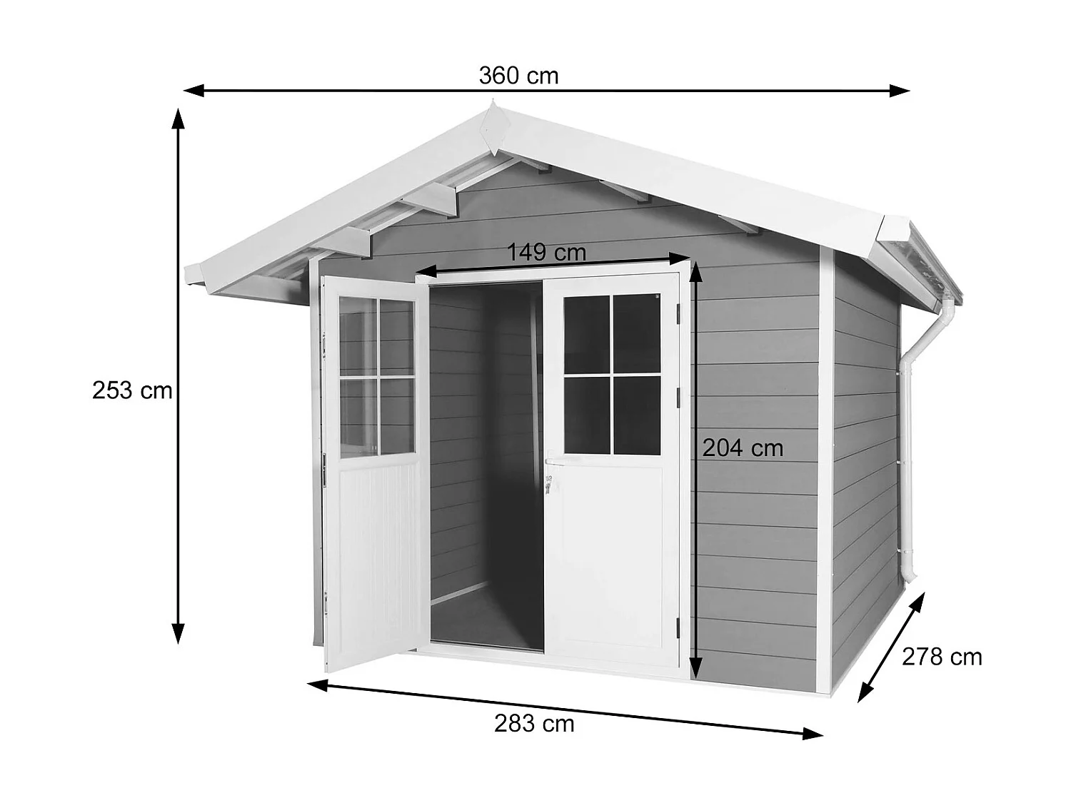 WPC tuinhuisje met schuin dak MCW-J94,  lichtgrijs-wit