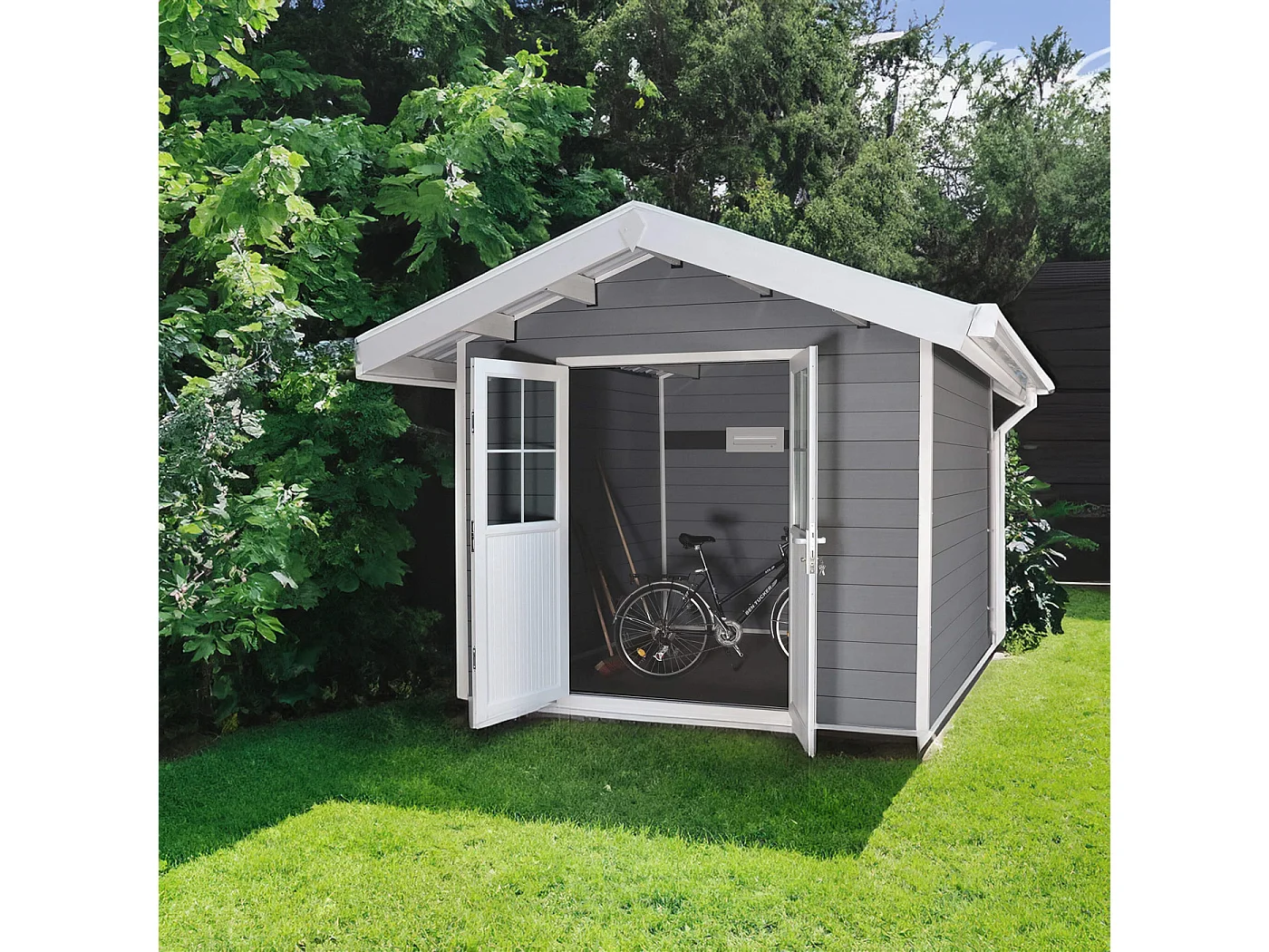 WPC tuinhuisje met schuin dak MCW-J94,  lichtgrijs-wit