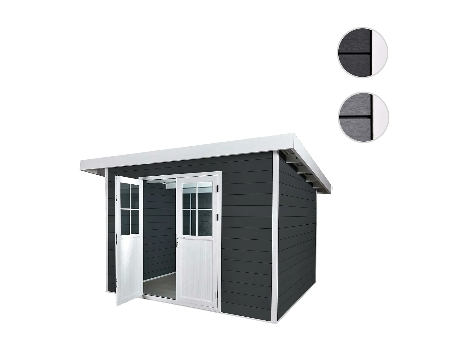 WPC Gartenhaus mit Pultdach MCW-J94, Graphit-weiß