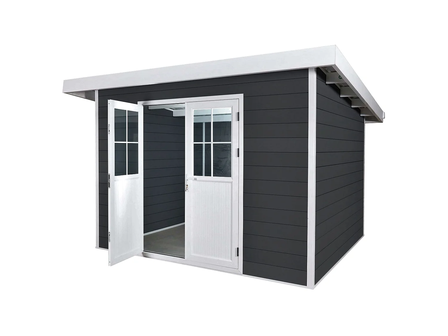 Szopa ogrodowa WPC z dachem jednospadowym MCW-J94,  grafitowo-biały