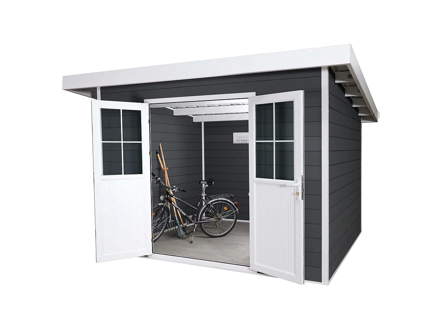 Szopa ogrodowa WPC z dachem jednospadowym MCW-J94,  grafitowo-biały