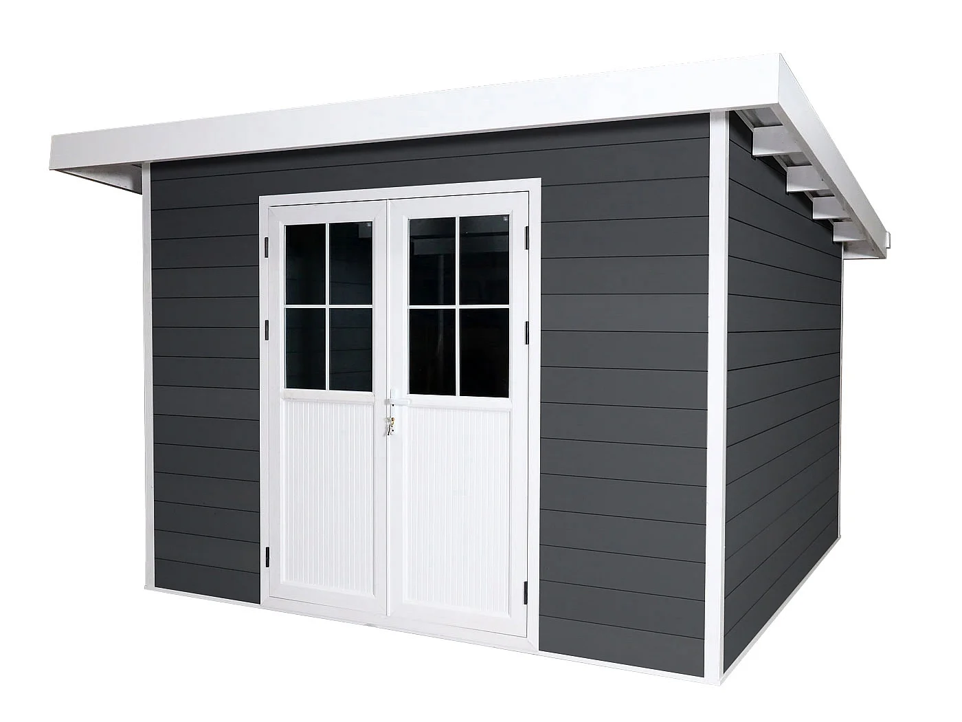 Szopa ogrodowa WPC z dachem jednospadowym MCW-J94,  grafitowo-biały