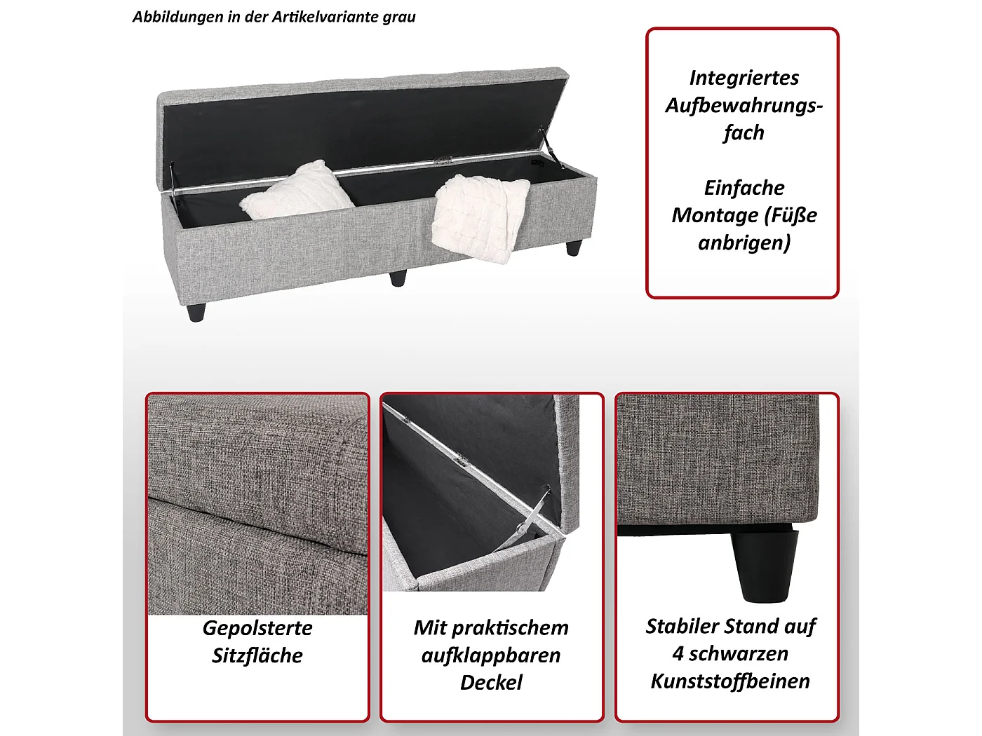 Aufbewahrungs-Truhe Kriens XXL, Dunkelgrau