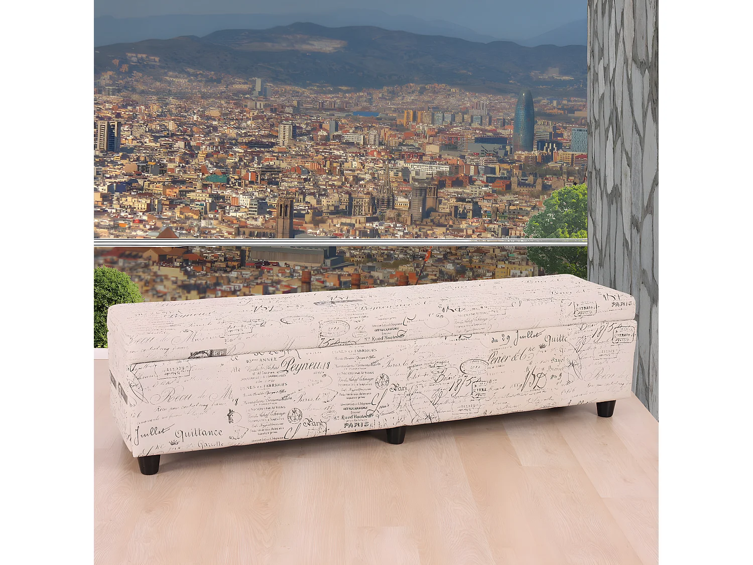 Aufbewahrungs-Truhe Kriens XXL, Schriftzug, creme