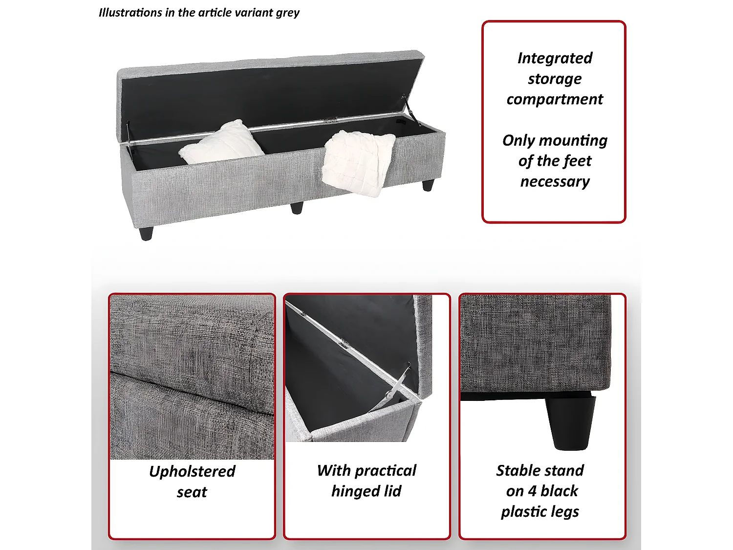 Aufbewahrungs-Truhe Kriens XXL, Schriftzug, creme