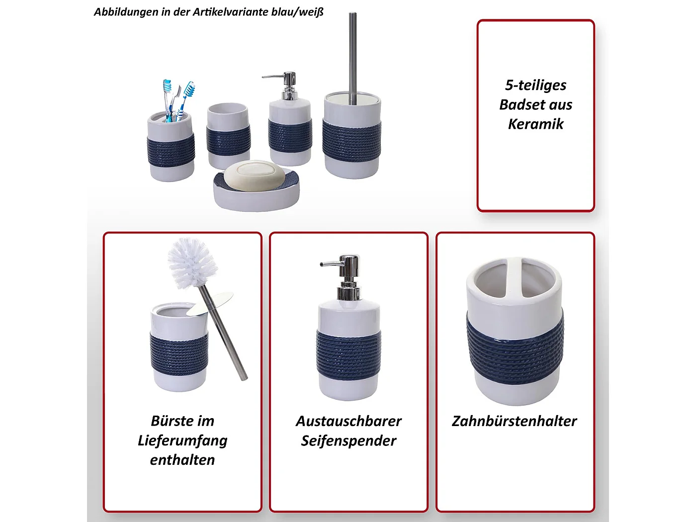 Badkamerset MCW-C73 (5-delig),  blauw/wit