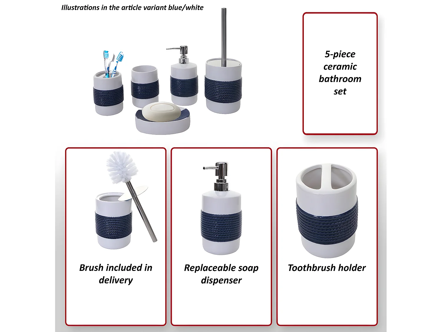 Badkamerset MCW-C73 (5-delig),  blauw/wit