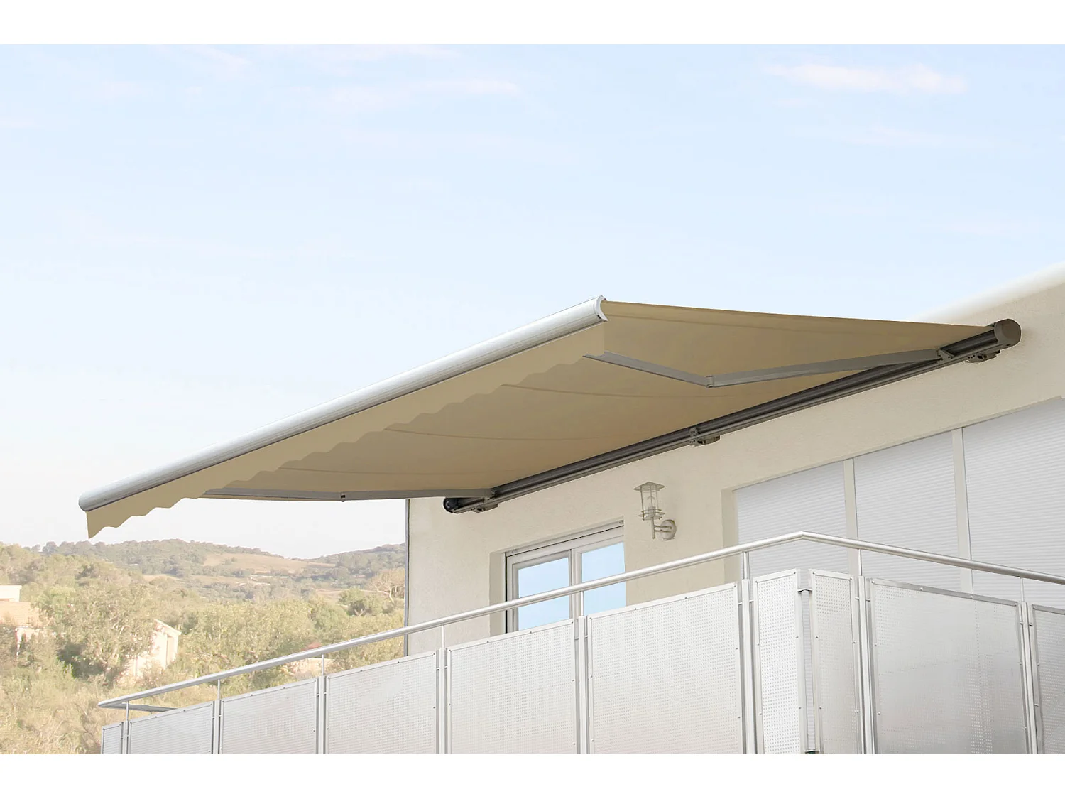 Kassetten-Markise H124 mit Volant, Polyester Creme