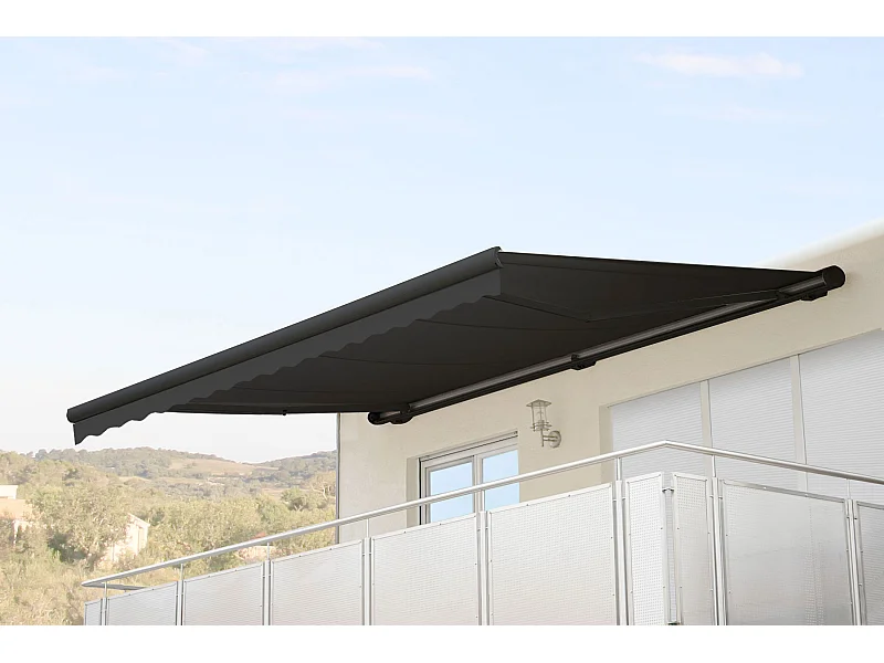 Kassetten-Markise H124 mit Volant, Polyester anthrazit, anthrazit