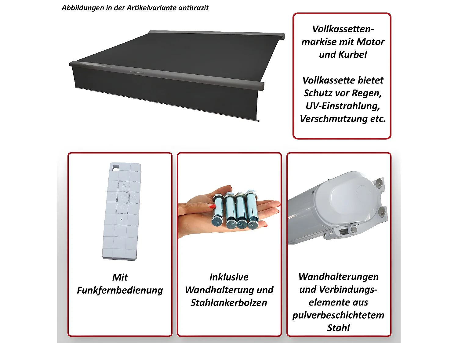 Kassetten-Markise H124 Volant ausfahrbar, Acryl Creme