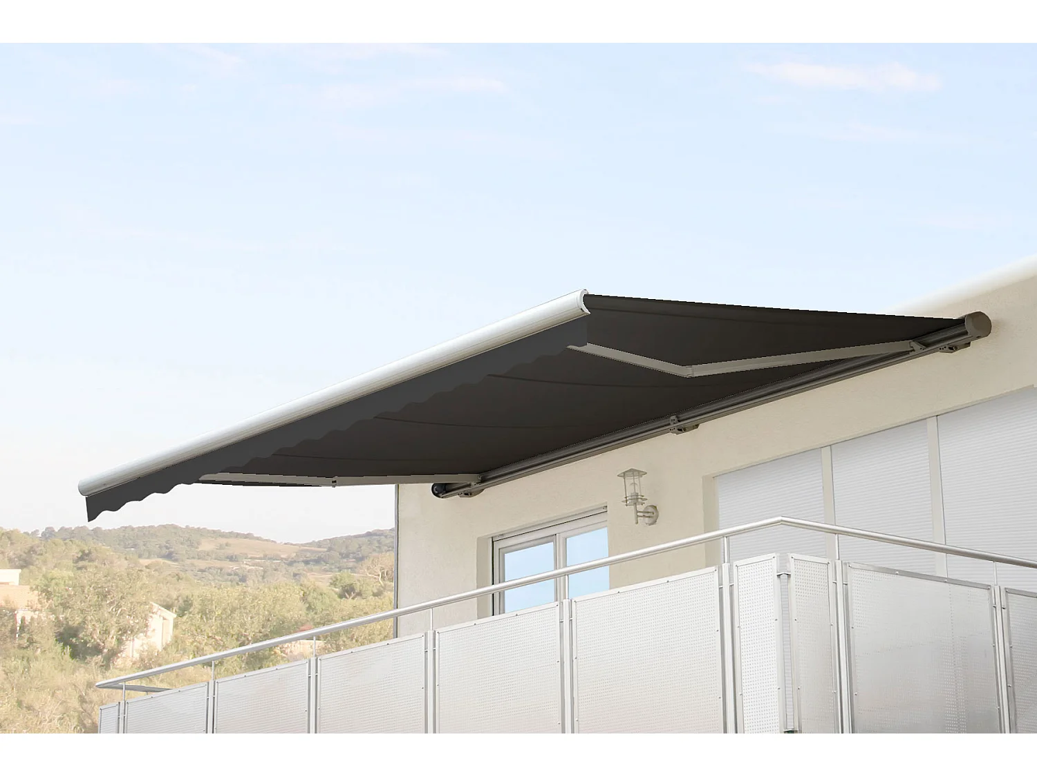 Kassetten-Markise H122 mit Volant, Polyester anthrazit
