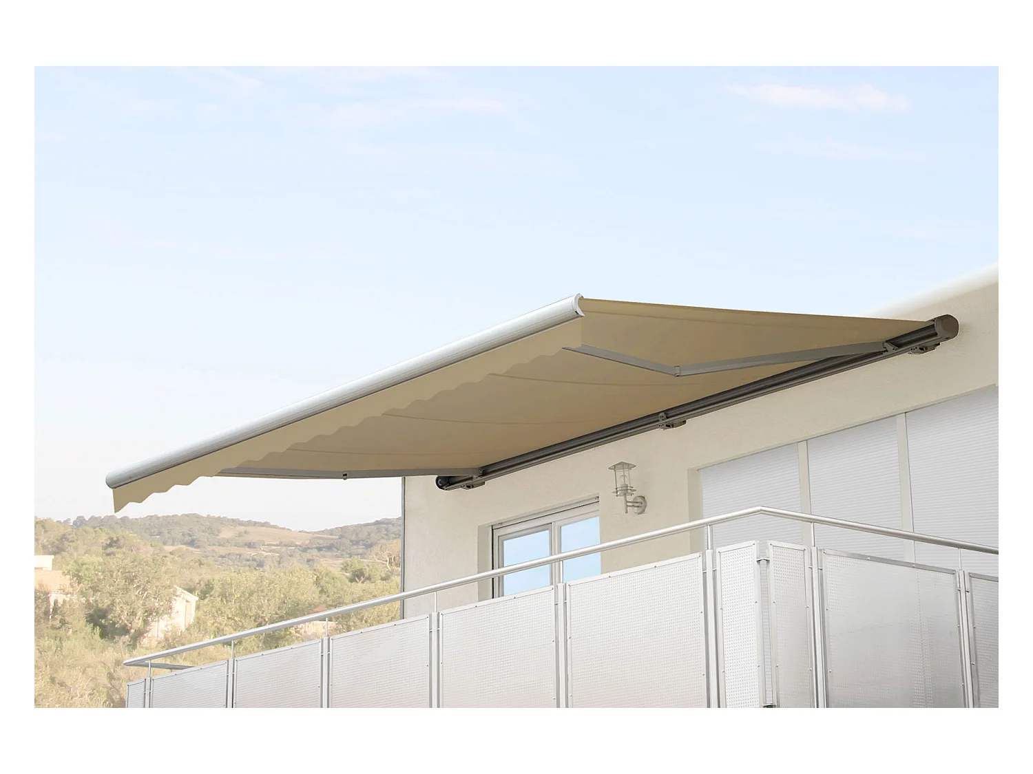 Kassetten-Markise H122 mit Volant, Polyester Creme