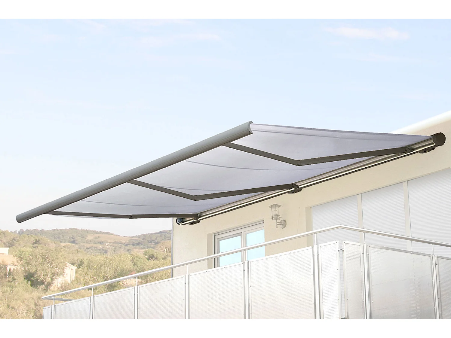Elektrische Kassettenmarkise MCW-H27, Acryl Creme, Rahmen grau
