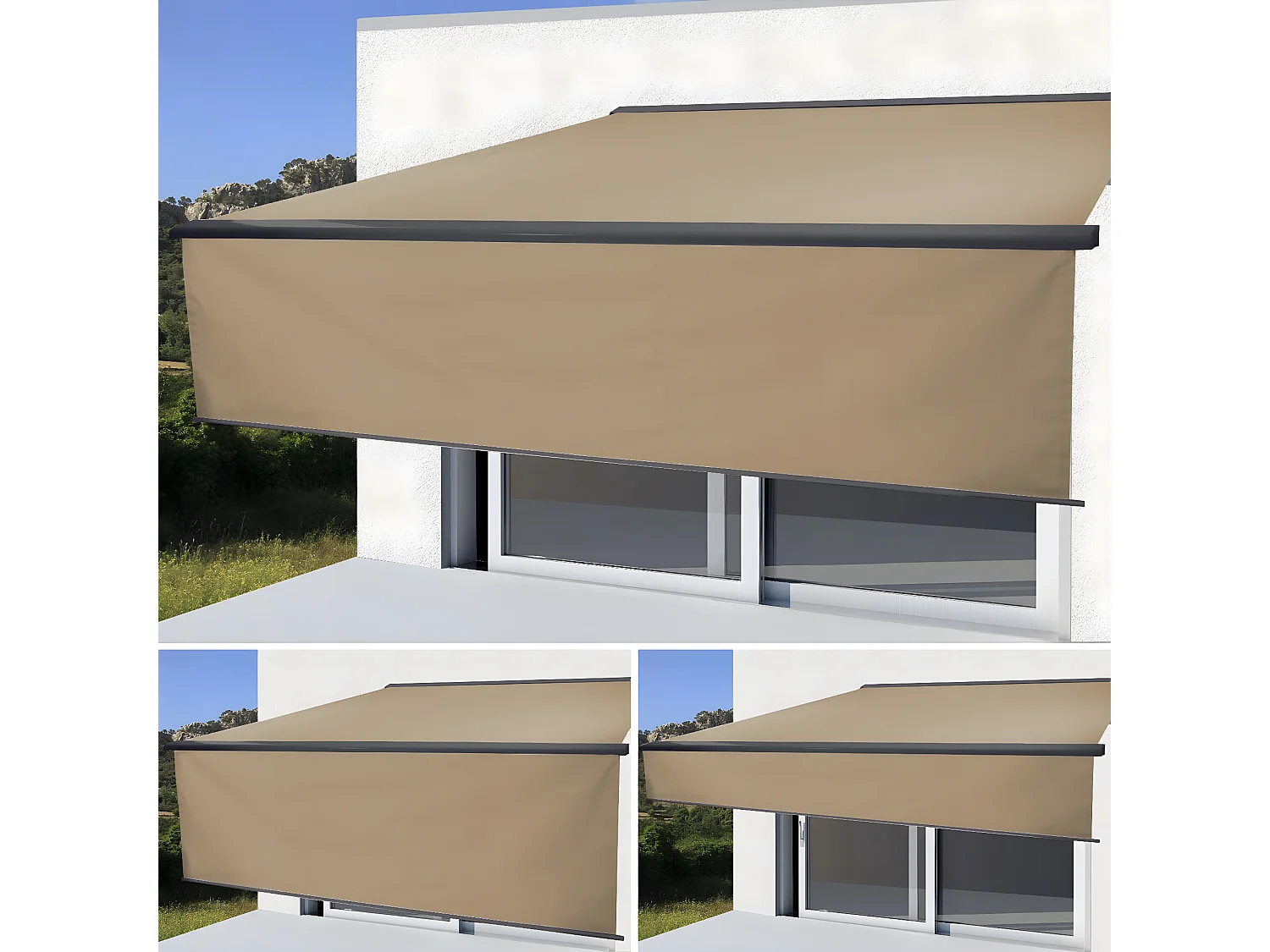 Kassetten-Markise H124 Volant ausfahrbar, Polyester Creme, anthrazit