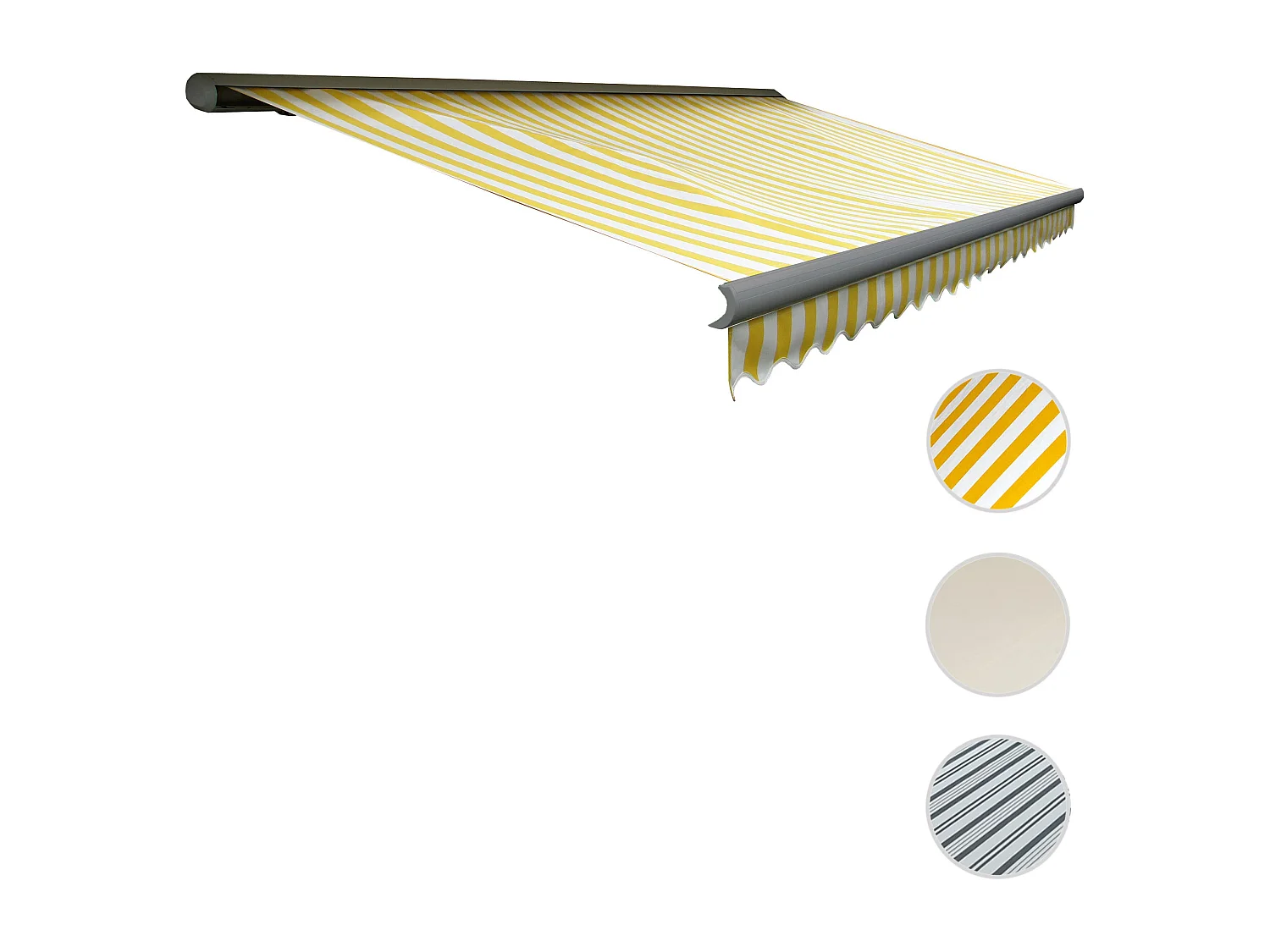 Kassetten-Markise H122 mit Volant, Polyester Gelb/Weiß, grau