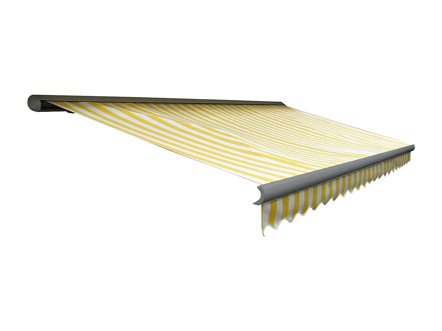 Kassetten-Markise H122 mit Volant, Polyester Gelb/Weiß, grau