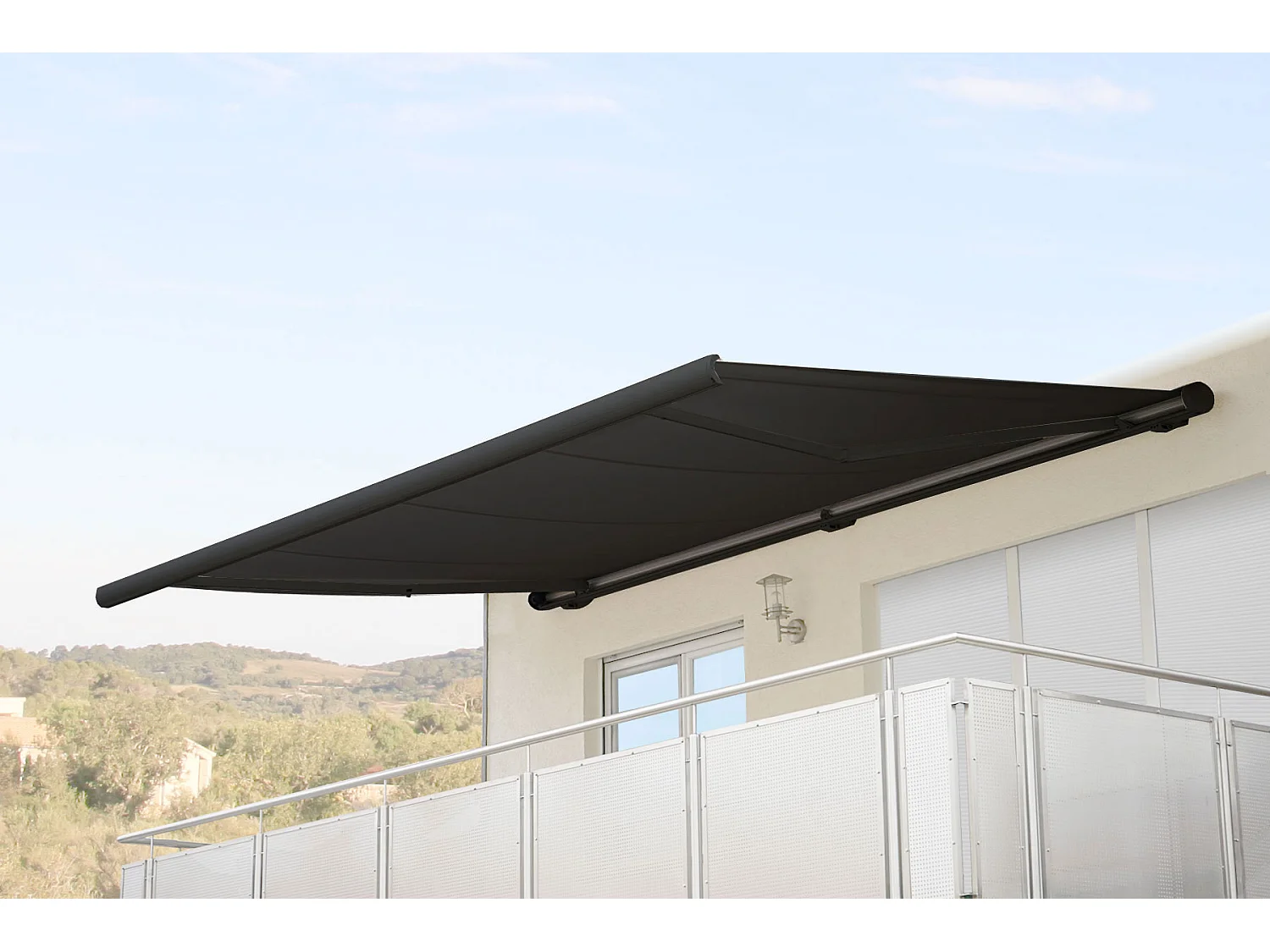 Elektrische Kassettenmarkise H122, Polyester anthrazit, Rahmen anthrazit