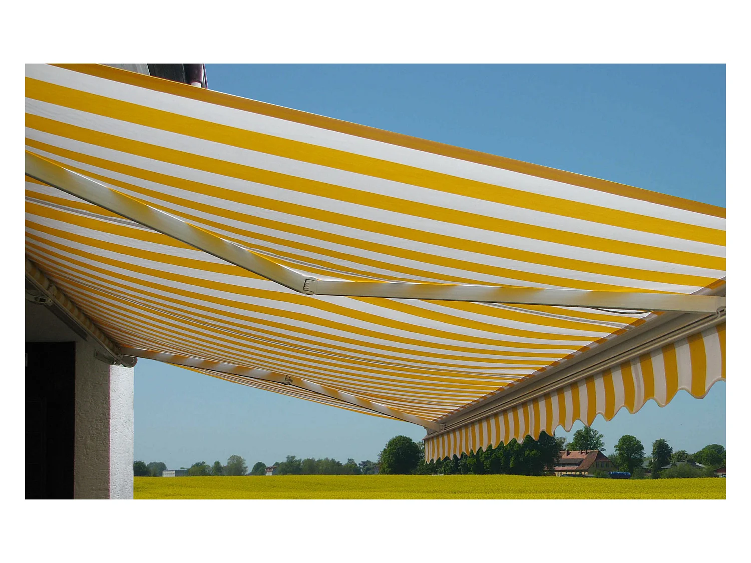 Kassetten-Markise H123 mit Volant, Acryl Gelb/Weiß