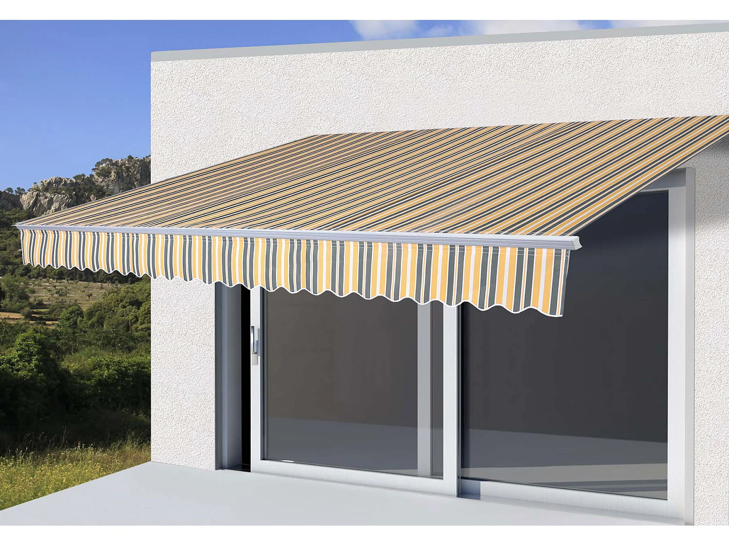 Aluminium zonnescherm MCW-E49,  Polyester grijs-geel gestreept