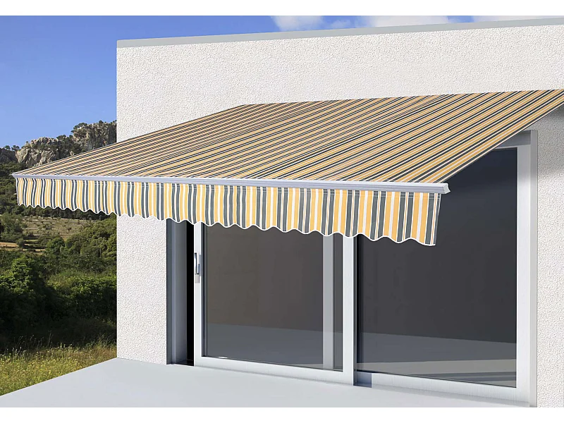 Alu-Markise MCW-E49, Polyester grau-gelb gestreift