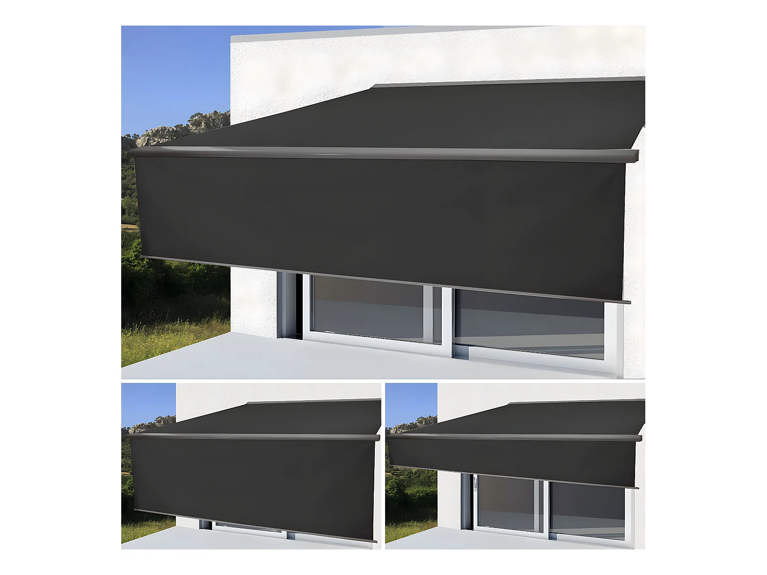 Kassetten-Markise H124 Volant ausfahrbar, Polyester anthrazit, grau