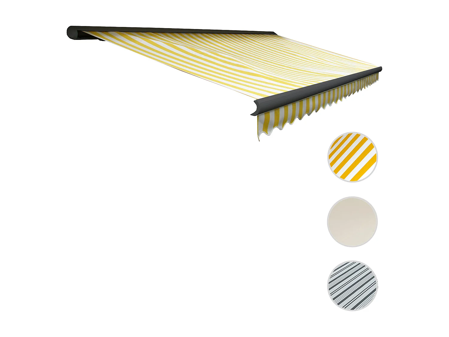 Kassetten-Markise H122 mit Volant, Polyester Gelb/Weiß, anthrazit