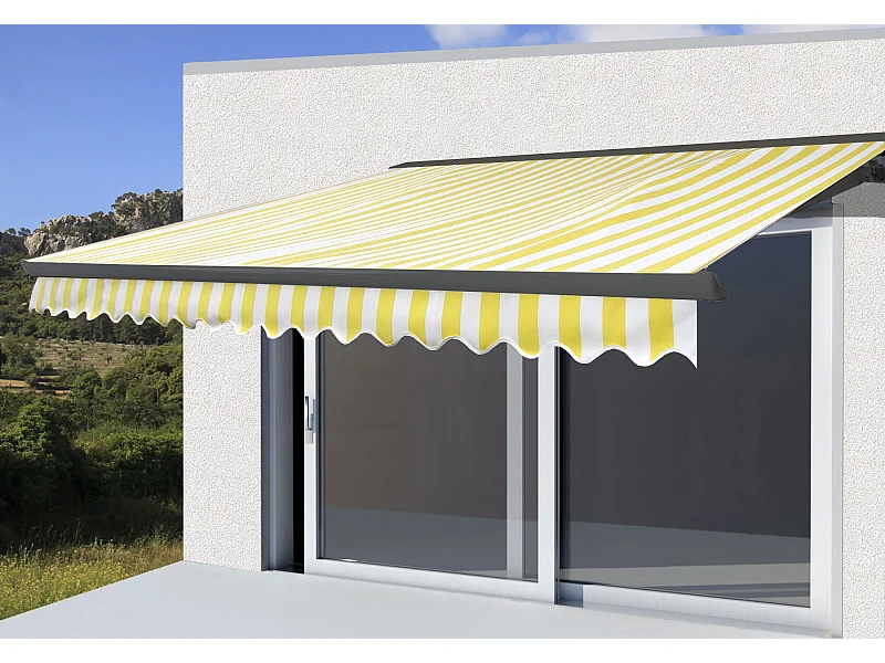 Kassetten-Markise H122 mit Volant, Polyester Gelb/Weiß, anthrazit