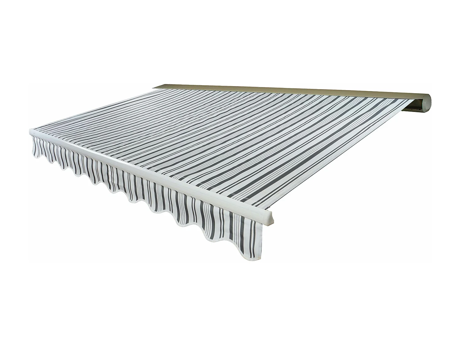 Kassetten-Markise H122 mit Volant, Polyester Grau/Weiß